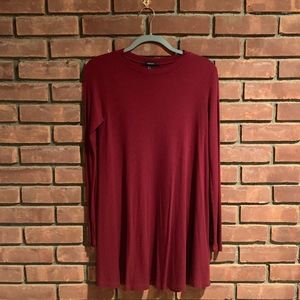 Long-Sleeve Waffle T-Shirt Burgundy Dress